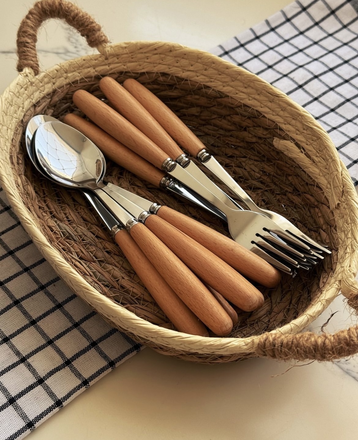 قاشق چنگال دسته چوبی